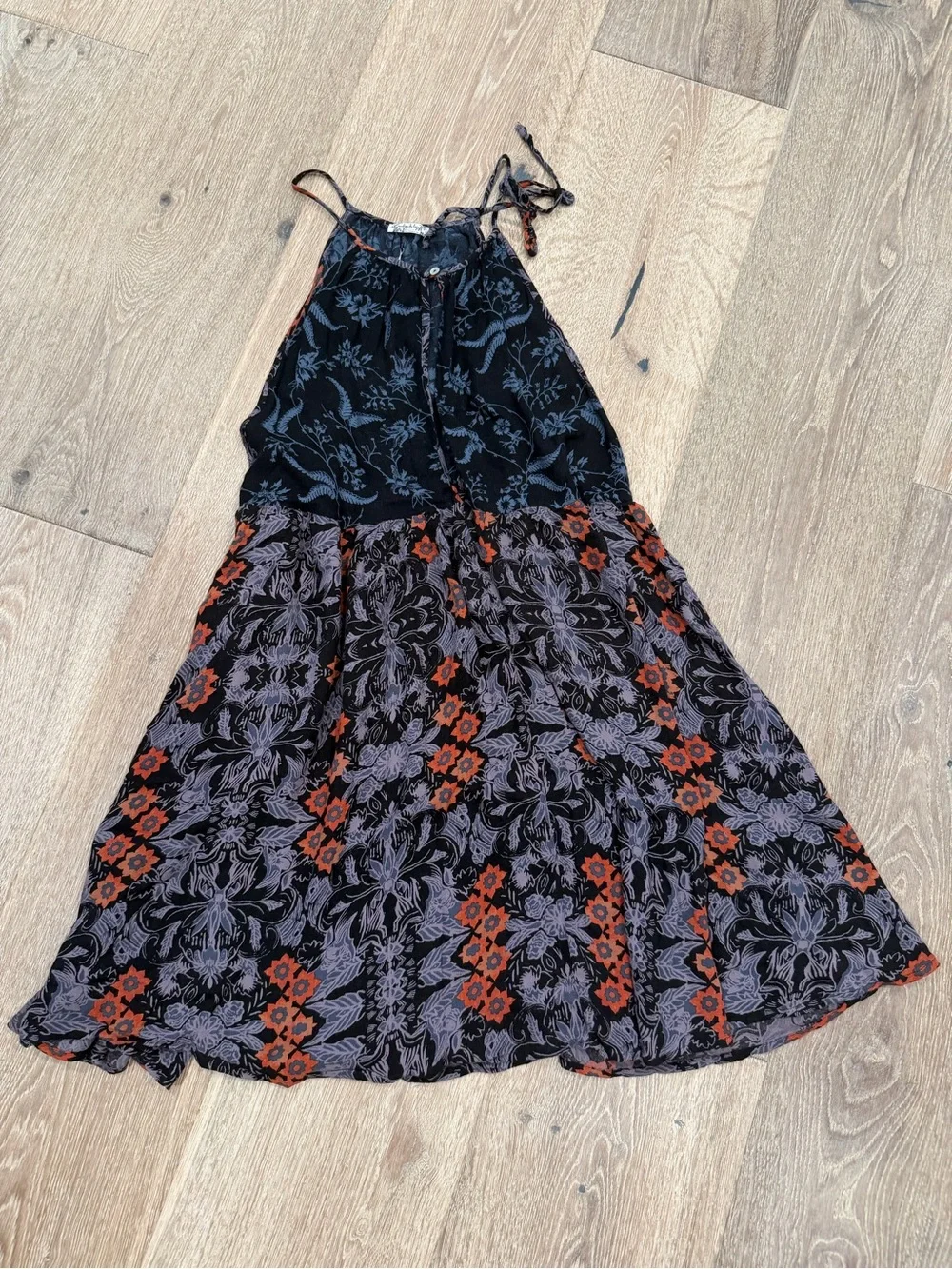 Free People Black Tank Dress with Orange and Lavender Floral Print